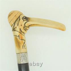 Antique Anti-Semitic Carved Walking Stick Cane 19th Century