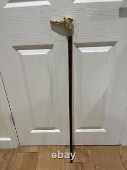 Antique Antler Handle Walking Stick Carved Naive Man with Long Nose Cane