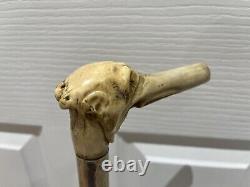 Antique Antler Handle Walking Stick Carved Naive Man with Long Nose Cane