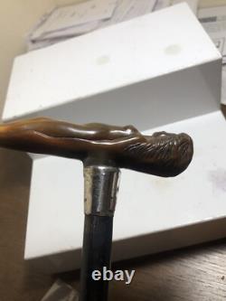 Antique Art deco Carved Erotic Woman Ebony Walking Stick Handle. Silver 1918rare
