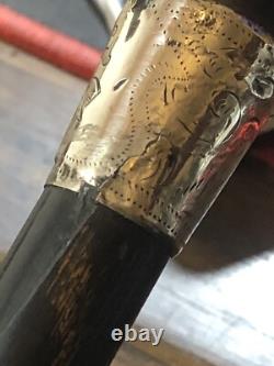 Antique Art deco Carved Erotic Woman Ebony Walking Stick Handle. Silver 1918rare
