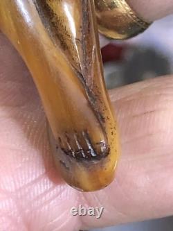 Antique Art deco Carved Erotic Woman Ebony Walking Stick Handle. Silver 1918rare