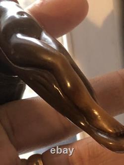 Antique Art deco Carved Erotic Woman Ebony Walking Stick Handle. Silver 1918rare