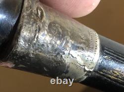 Antique Art deco Carved Erotic Woman Ebony Walking Stick Handle. Silver 1918rare