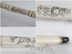 Antique Asian Horn Full Horn Walking Stick Hand-Carved Ornate Cane