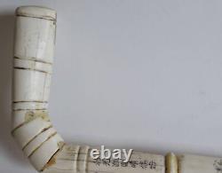 Antique Asian Horn Full Horn Walking Stick Hand-Carved Ornate Cane