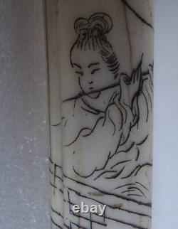Antique Asian Horn Full Horn Walking Stick Hand-Carved Ornate Cane