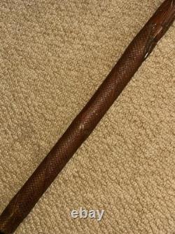 Antique Asian Oriental All Carved Bamboo Walking Stick Cane Root Ball Top
