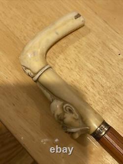 Antique Asian Rare Carved Bone Victorian Scrimshaw Walking Stick/cane Fu Manchu