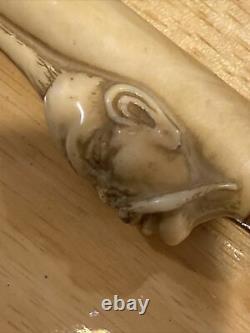 Antique Asian Rare Carved Bone Victorian Scrimshaw Walking Stick/cane Fu Manchu