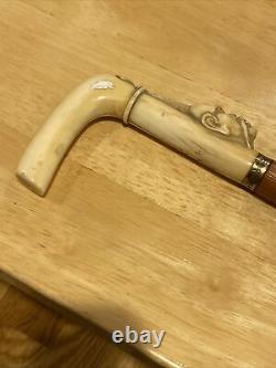 Antique Asian Rare Carved Bone Victorian Scrimshaw Walking Stick/cane Fu Manchu