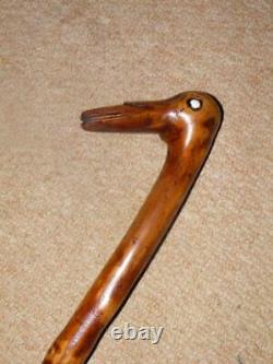 Antique Aspen Rustic Walking Stick/Cane With Hand-Carved Folk Art Duck Head 88cm