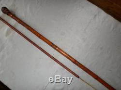 Antique Bamboo Chinese Carved Walking Stick With Concealed Fishing Rod