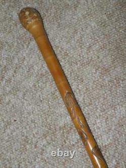 Antique Bamboo Military Japanese Carved Entangled Snake Swagger Stick 65cm