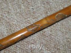 Antique Bamboo Military Japanese Carved Entangled Snake Swagger Stick 65cm