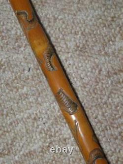 Antique Bamboo Military Japanese Carved Entangled Snake Swagger Stick 65cm