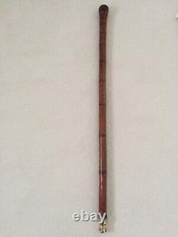 Antique Bamboo Oriental Carved Walking Stick With Concealed Fishing Rod. Rare