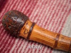 Antique Bamboo Samurai hand-carved walking cane Meiji