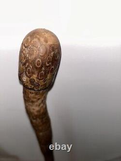 Antique Bamboo Samurai hand-carved walking cane root Beautiful Example