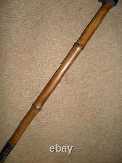 Antique Bamboo Walking/Hiking Stick With Hand-Carved Rosewood & Bakelite Top -77cm