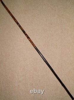 Antique Bamboo Walking Stick / Cane Crook Root Ball Top Hand Carved Animals
