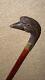 Antique Bamboo Walking Stick Hand Carved Eagle Head Top & Brass Collar