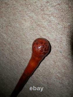 Antique Bamboo Walking Stick With Root Ball Top & Hand-Carved Aboriginal Shaft