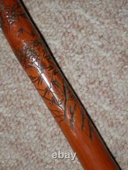 Antique Bamboo Walking Stick With Root Ball Top & Hand-Carved Aboriginal Shaft