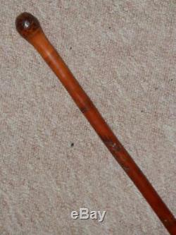 Antique Bamboo Walking Stick With Root Ball Top & Hand-Carved Chinese Town Shaft