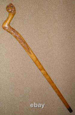 Antique Batavian Unusual Walking Stick Intricate Hand-Carved Floral Handle