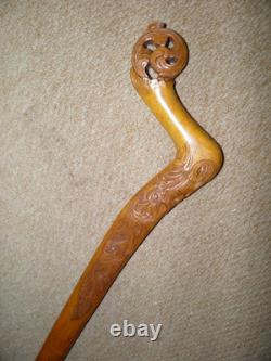 Antique Batavian Unusual Walking Stick Intricate Hand-Carved Floral Handle
