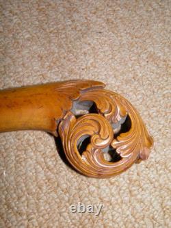 Antique Batavian Unusual Walking Stick Intricate Hand-Carved Floral Handle