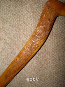 Antique Batavian Unusual Walking Stick Intricate Hand-Carved Floral Handle