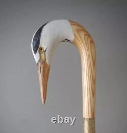 Antique Beautiful Heron bird wooden walking cane walking stick hand carved Gift