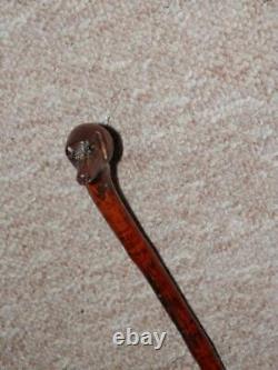 Antique Bed Stick/Cane Hand-Carved Whippet Dog Head Top With Inset Glass Eyes
