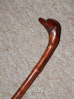Antique Bed Stick/Cane Hand-Carved Whippet Dog Head Top With Inset Glass Eyes
