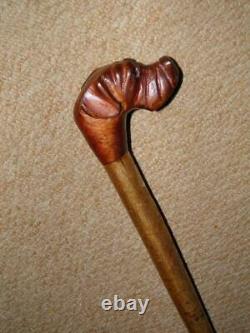 Antique Birch Walking Stick/Cane With Hand-Carved Great Dane Head Top 104cm
