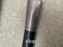 Antique Black Ebonised Cane BENCO Silver London Cap Carved Shaft C. 1920-1940