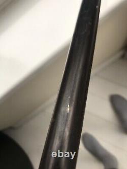 Antique Black Ebonised Wood And Carved Ivory Colour Pommel Ferrule Walking Stick