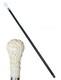 Antique Black Laquered Walking Stick With Carved Wooden Floral Motif Handle