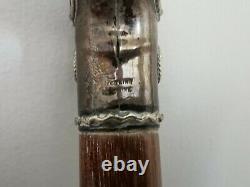 Antique Bovine Bone Stag Head Carved & Sterling Silver Walking Cane