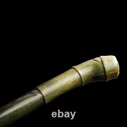 Antique Bovine Horn Walking Stick Cane Carved Segmented Mother of Pearl