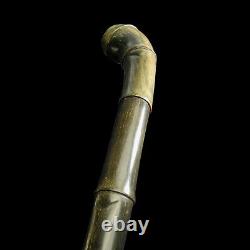 Antique Bovine Horn Walking Stick Cane Carved Segmented Mother of Pearl