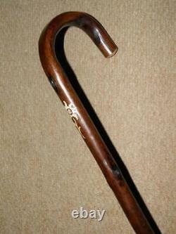 Antique Bramble Walking Stick/Cane With Hand-Carved Flower & Crook Handle 88cm