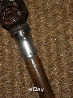 Antique'Brigg' Rosewood Walking Stick With Carved Gentleman's Head Handle