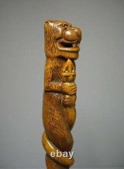 Antique Cane Boxwood Carved Adam Island Art Folk Walking Stick Hand Ash Rare Old