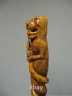 Antique Cane Boxwood Carved Adam Island Art Folk Walking Stick Hand Ash Rare Old