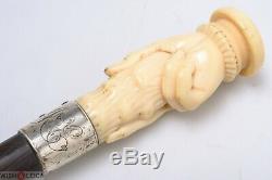 Antique Cane Walking Stick Initials Beautiful Carved Hand Handle 86cm, 33.8
