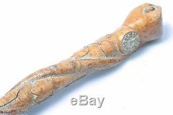 Antique Cane Walking Stick Russian Hand Carved Snake Fist Asclepius Folk Art