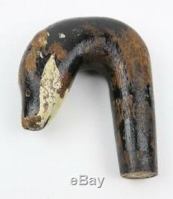 Antique Carved Badger Head Walking Stick Cane Handle Curved Odd Old vtg